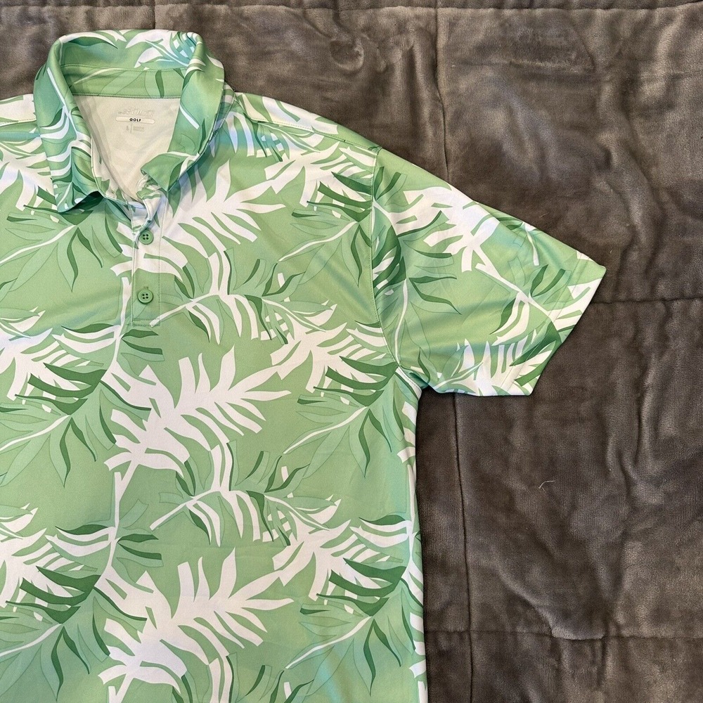 BCG Mens Golf Polo Shirt Size Large Green Palm Leaves Short‎ Sleeve